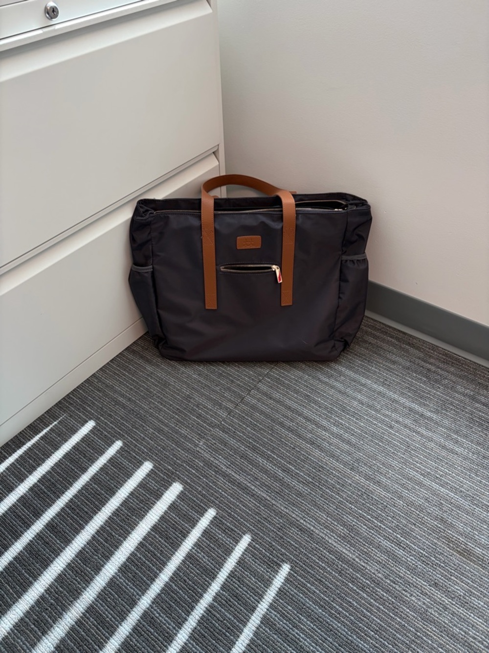 The Teacher Tote Plum Laptop bag with Brown Handles -